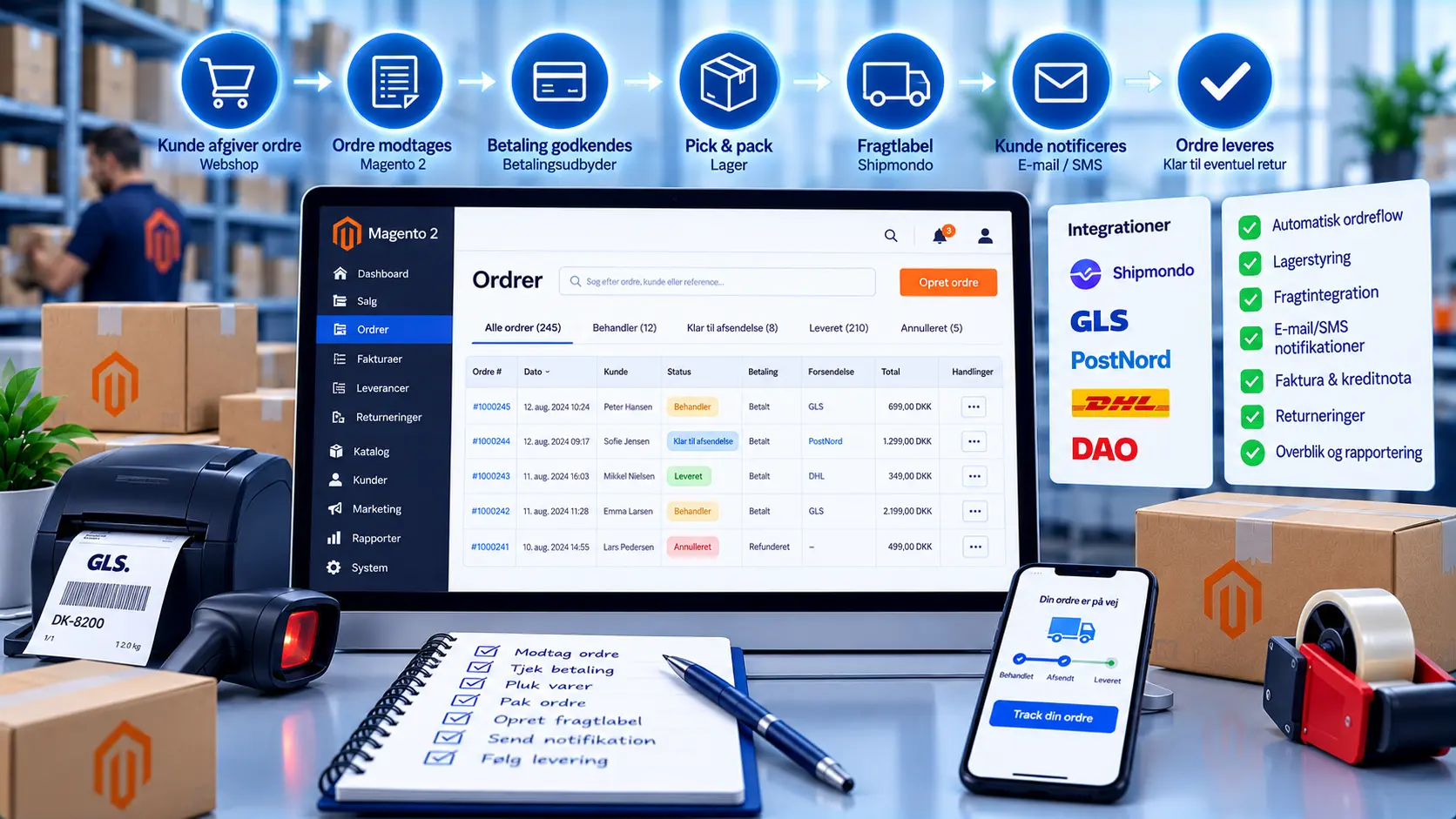 Ordrehåndtering i Magento: fra ordre til levering