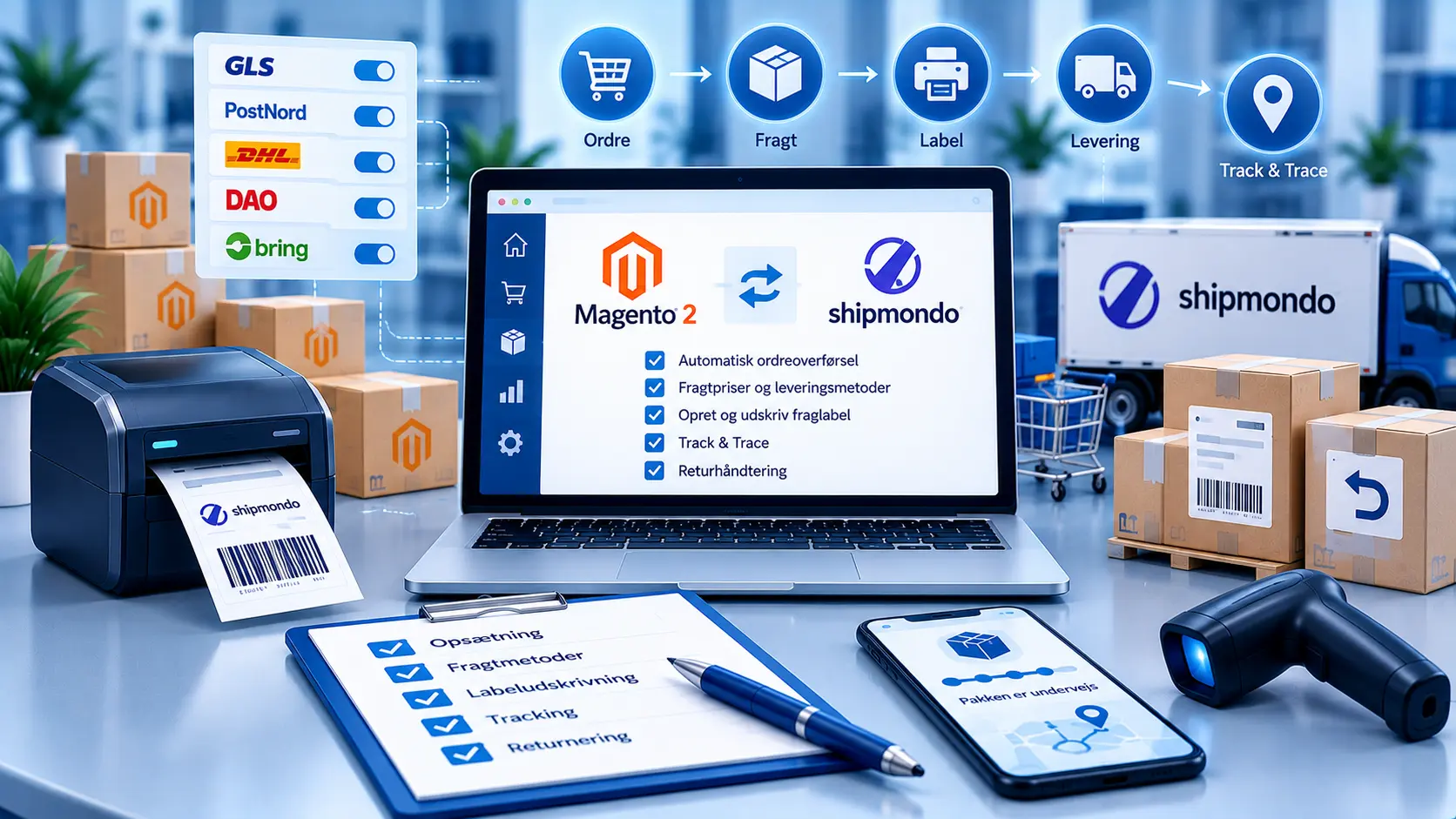 Shipmondo i Magento 2: opsætning, fragtregler og labels